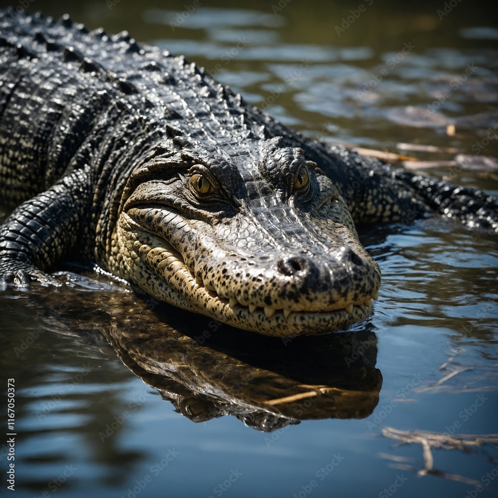 Obraz premium Highlight an alligator lurking just beneath the surface.