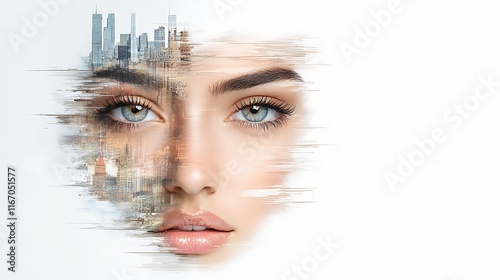 Modern portrait maritime elegance abstract composition dramatic urban backdrop bold artistic style emotional depth Ultra-Realistic Photo Realistic highly detailed 