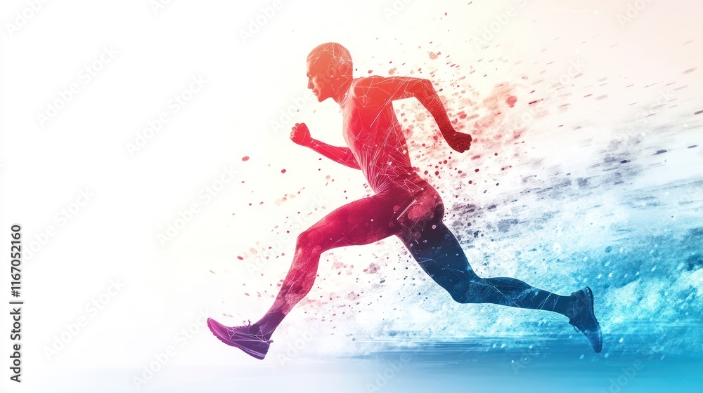 Naklejka premium Runner in motion, vibrant colors, speed, energy.