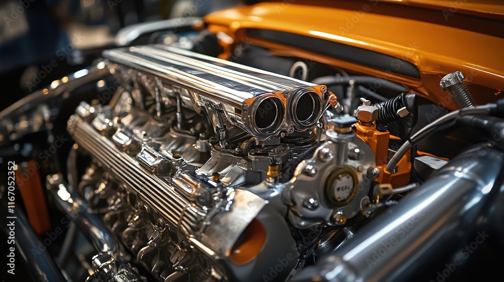 A modular engine being installed in a custom-built car, with multiple configurations. A modular engine being installed in a custom-built car, with multiple configurations.