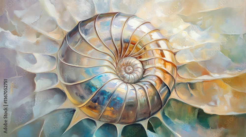 A close-up of a nautilus shell with a golden hue and intricate details. A close-up of a nautilus shell with a golden hue and intricate details.