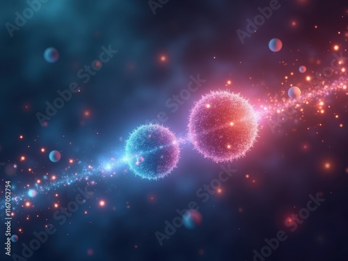 Exploration of quantum mechanics with vibrant particles and energy fields representing connection and interaction photo