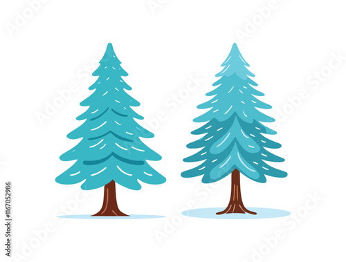Cute Pine Tree Flat vector set cute cartoon style design