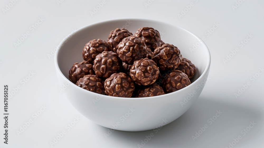 A bowl filled with delicious chocolate candy balls on a white background. A bowl filled with delicious chocolate candy balls on a white background.