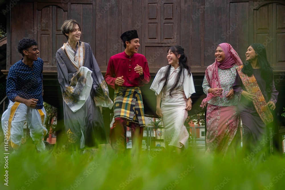 Obraz premium Group of Malaysian student wearing traditional cloth