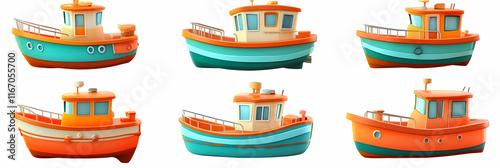 Cartoon Boat 3D Render Set: Colorful Toy Boat Illustrations for Kids photo