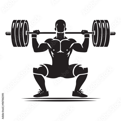Weightlifting Silhouette Vector Illustration, Solid White Background.