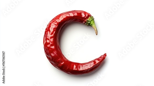 Chili pepper shaped like the letter C on a clean white background for creative food design concepts photo