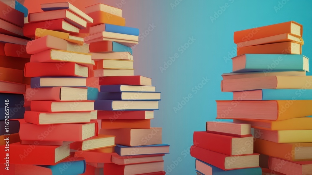 Colorful Stacks of Books: A Vibrant Display of Knowledge and Literature Colorful Stacks of Books: A Vibrant Display of Knowledge and Literature