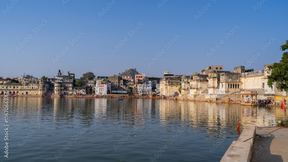 Ghats of Pushkar lake located in Pushkar town in Rajasthan state of India Ghats of Pushkar lake located in Pushkar town in Rajasthan state of India