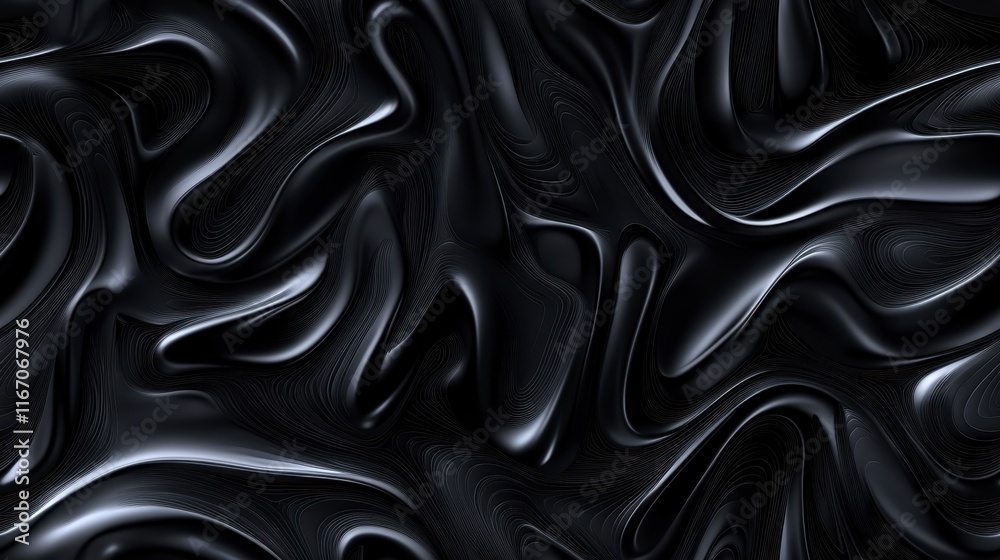 Fototapeta premium Abstract Black Liquid Swirls, Dark Fluid Texture Background