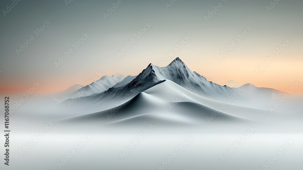 Minimalist mountain landscape in winter, pristine white slopes against pastel sky, atmospheric perspective with layers of distant peaks Ultra-Realistic, Photo Realistic, highly detailed, Minimalist mountain landscape in winter, pristine white slopes against pastel sky, atmospheric perspective with layers of distant peaks Ultra-Realistic, Photo Realistic, highly detailed,