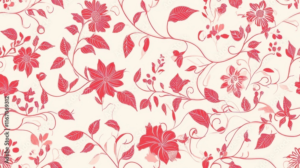 Fototapeta premium Elegant Red Floral Vine Seamless Pattern Design