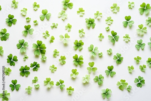 Green Clover Leaves Arrangement on White Surface for Nature Background