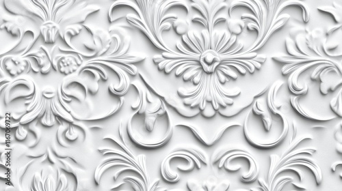 Elegant White 3D Floral Damask Pattern - Seamless Texture Design