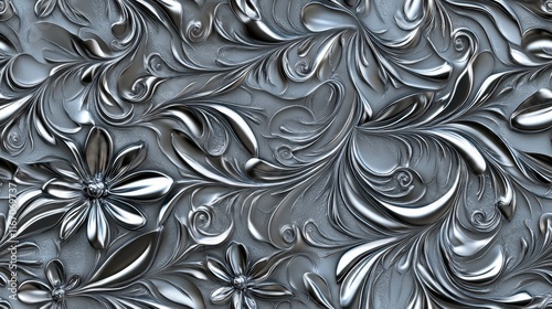 Silver Floral Metal Texture Background Design