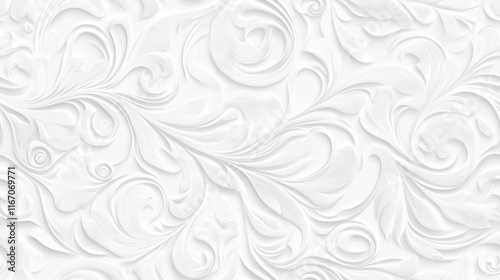 White Floral Swirl 3D Embossed Design Background Texture