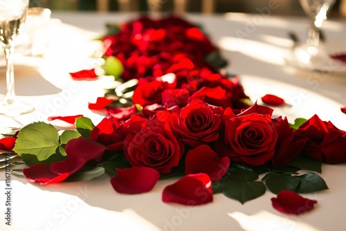 Romantic Red Roses Arrangement on Elegant Table Setting