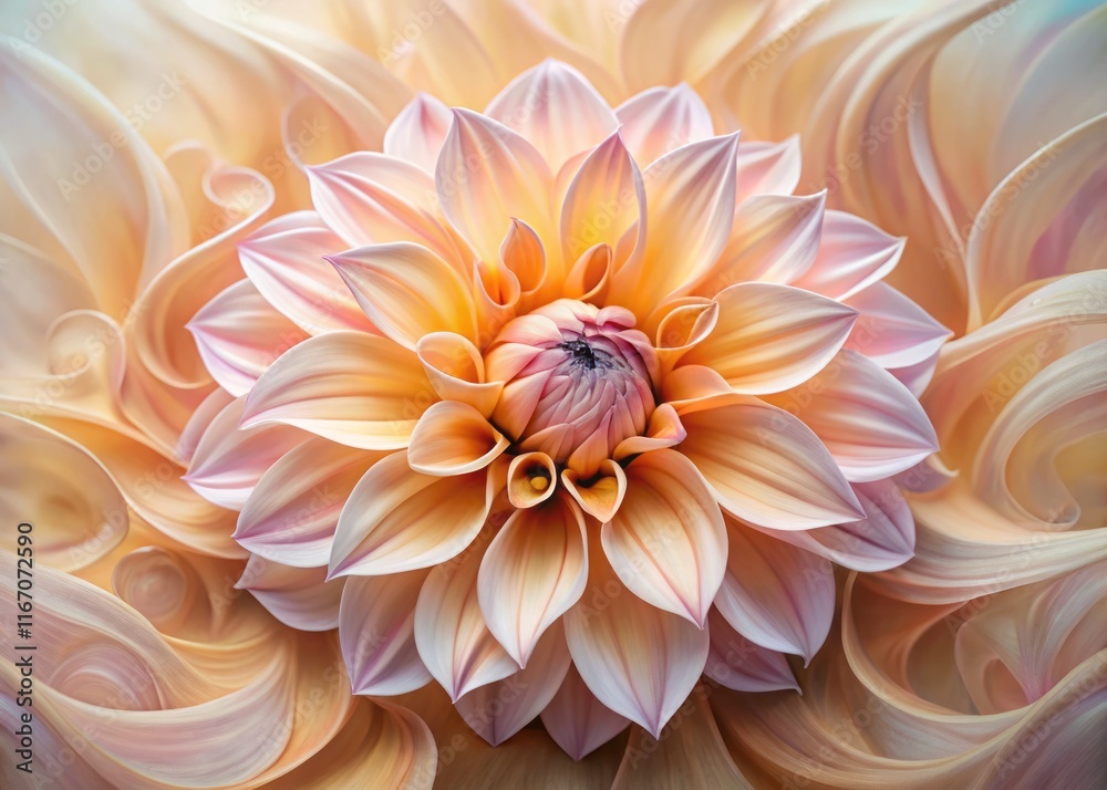 Fototapeta premium Elegant Peach Dahlia with Abstract Fluid Art Swirls - Long Exposure Stock Photo