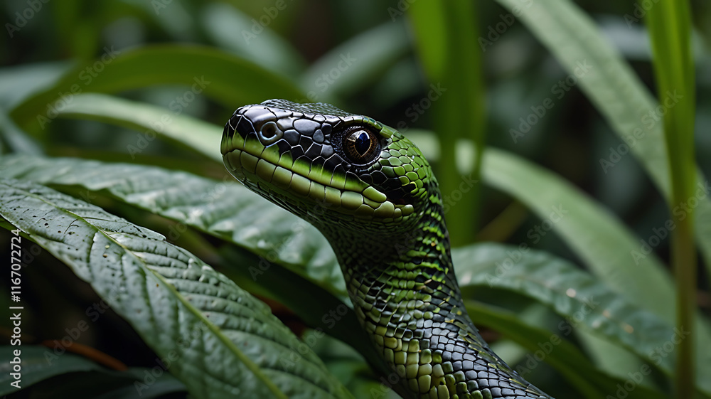 Green snake hiding in the tree
Green snake hiding in the tree