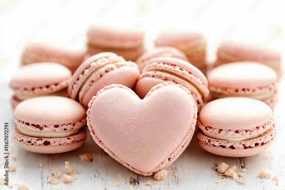 Pink Heart Shaped Macaron Amidst Delicate Cookie Collection Pink Heart Shaped Macaron Amidst Delicate Cookie Collection