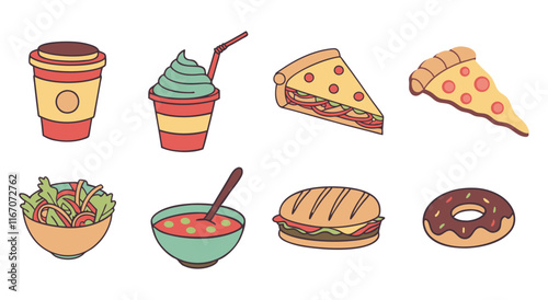 Food flat Illustration Icons set, Food Vector Art Illustration Clipart. set of food Illustration bundle	