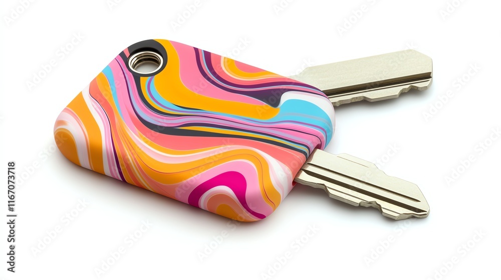 Colorful key with swirl pattern on isolated background. Colorful key with swirl pattern on isolated background.