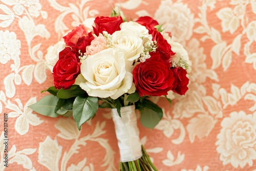Elegant Red and White Rose Bouquet on Textured Background