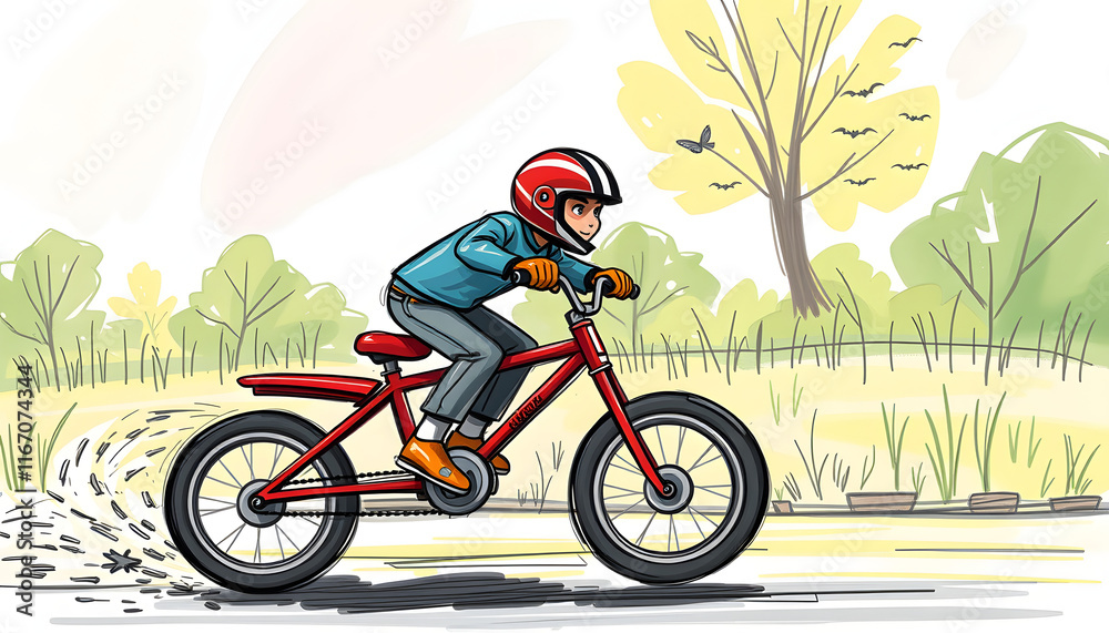 Fototapeta premium puppet bike racing, color sketch. isolated with white highlights