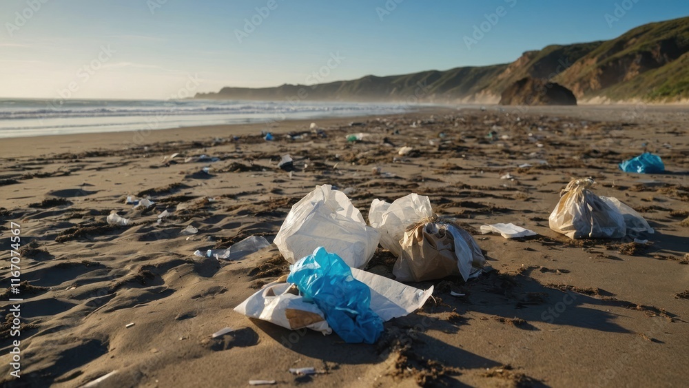 Trash on a Beach Scene Wallpaper Background Trash on a Beach Scene Wallpaper Background