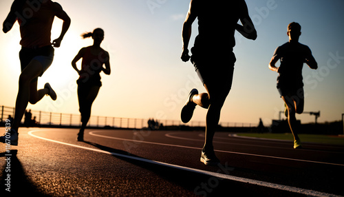 Athletes pass the baton in a track relay, silhouette. isolated with white highlights