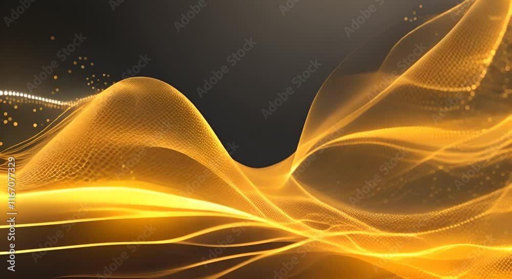 Gold wave of particles and lines Big data visualization Abstract background with a dynamic wave 3d rendering animation 4K