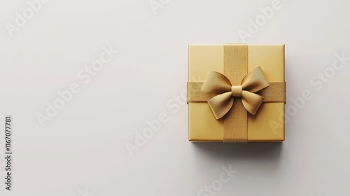 Realistic gold gift box with ribbon. 3D rendering. Icon on white background