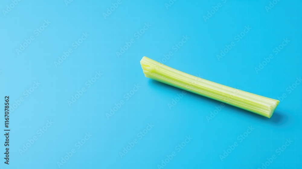 Fototapeta premium Minimalist celery stalk on blue background with soft shadows