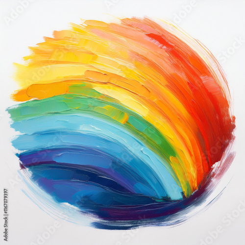 Cute colorful oil painted circle made in rainbow colours, spectrum. Kids print. Symbol of gay pride