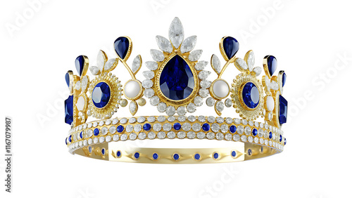 a gold crown with blue gems isolated on white background PNG.AI GENERATED