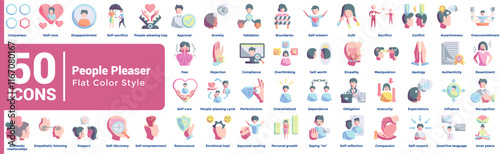 People Pleaser 50 icon set in flat color style