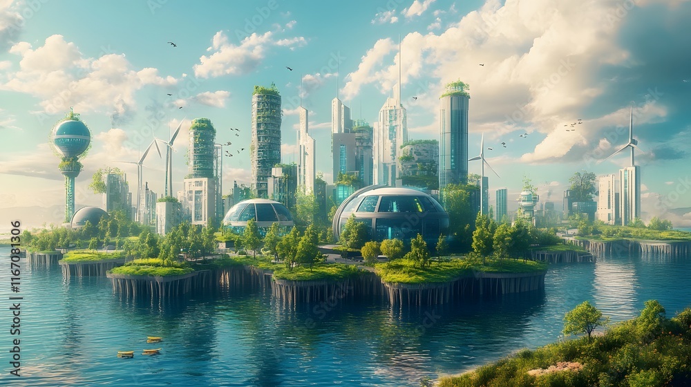 Obraz premium Illustration of a futuristic world where technology is the key driver of net zero carbon solutions