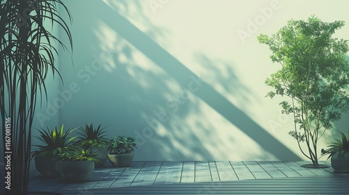 Wallpaper Mural Spacious Minimalist Room with White Wall, Wooden Floor, and Green Plants - Serene and Organized Interior Design Concept Torontodigital.ca