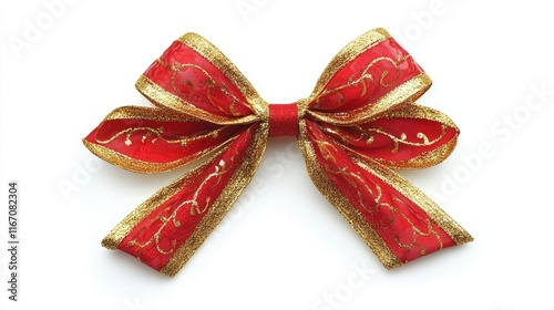red ribbon and bow with gold isolated against white background