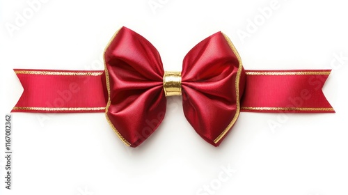 red ribbon and bow with gold isolated against white background