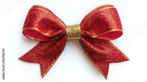 Red ribbon and bow with gold isolated on white or white background,