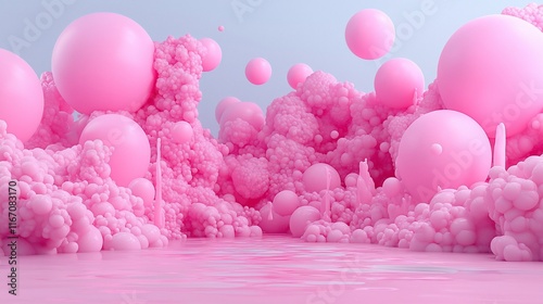 Abstract pink 3D rendering of spheres and foam.