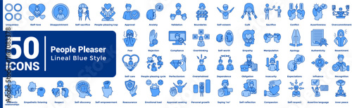 People Pleaser 50 icon set in lineal blue style