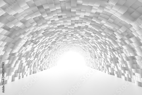 Fototapeta Naklejka Na Ścianę i Meble -  Abstract tunnel composed of geometric shapes leading to bright light. 3d render