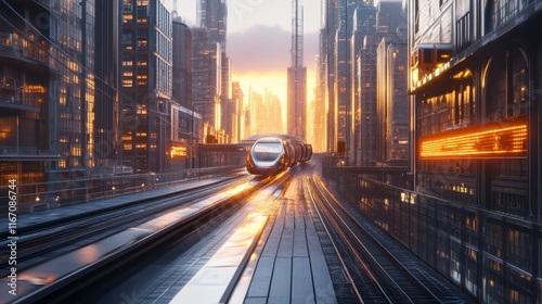 Futuristic City Train at Sunset - Sci-Fi Transportation