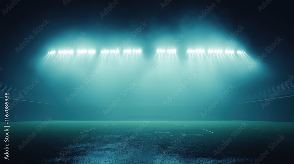 Fototapeta premium A dimly lit stadium with bright floodlights illuminating the field.