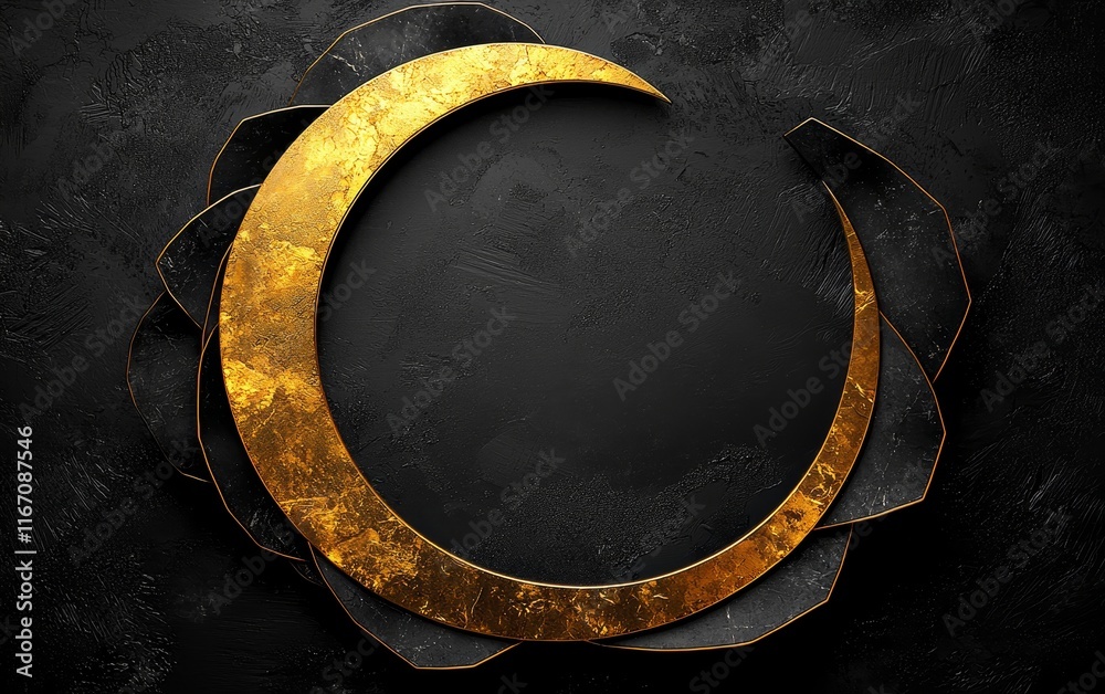 Luxury Gold Crescent Moon Frame on Black Background Abstract Design Luxury Gold Crescent Moon Frame on Black Background Abstract Design