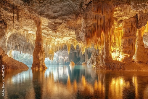 Stalactite Cave Interior in Neptune's Grotto Alghero Sardinia Italy photo