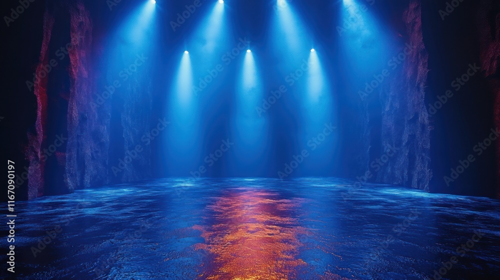 custom made wallpaper toronto digitalDramatic Blue Spotlight Stage with Glossy Floor for Performances Events and Celebrations